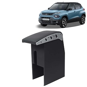 kingsway car wooden armrest organizer compatible with tata punch year 2021 onwards - vehicle specific fit center console black color enhance comfort and storage compartment 1 piece