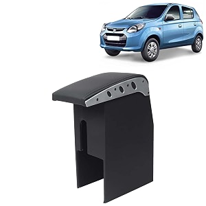 kingsway car wooden armrest organizer compatible with maruti suzuki alto year 2012 onwards - vehicle specific fit center console black color enhance comfort and storage compartment 1 piece