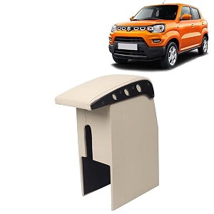 kingsway car wooden armrest organizer compatible with maruti suzuki s presso year 2019 onwards - vehicle specific fit center console beige color enhance comfort and storage compartment 1 piece