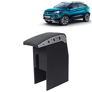 kingsway car wooden armrest organizer compatible with tata nexon ev year 2020-2023 - vehicle specific fit center console black color enhance comfort and storage compartment 1 piece