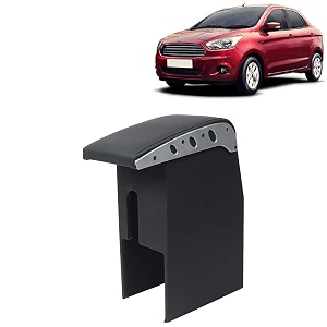 kingsway car wooden armrest organizer compatible with ford fi-n-go aspire year 2014-2021 - vehicle specific fit center console black color enhance comfort and storage compartment 1 piece