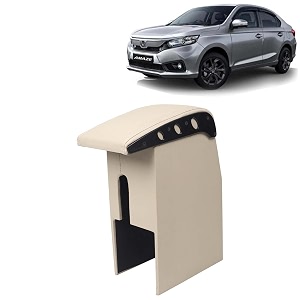 kingsway car wooden armrest organizer compatible with honda amaze year 2021-2022 - vehicle specific fit center console beige color enhance comfort and storage compartment 1 piece