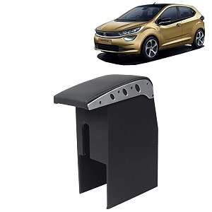 kingsway car wooden armrest organizer compatible with tata altroz year 2020 onwards - vehicle specific fit center console black color enhance comfort and storage compartment 1 piece