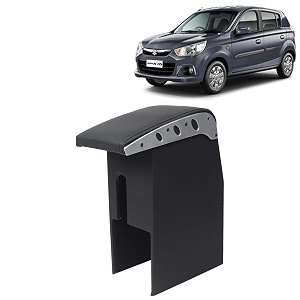 kingsway car wooden armrest organizer compatible with maruti suzuki alto k10 year 2014-2022 - vehicle specific fit center console black color enhance comfort and storage compartment 1 piece