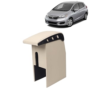 kingsway car wooden armrest organizer compatible with honda jazz year 2018-2023 - vehicle specific fit center console beige color enhance comfort and storage compartment 1 piece