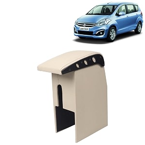 kingsway car wooden armrest organizer compatible with maruti suzuki ertiga year 2016-2018 - vehicle specific fit center console beige color enhance comfort and storage compartment 1 piece