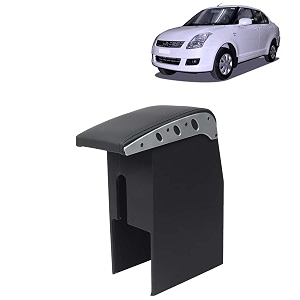 kingsway car wooden armrest organizer compatible with maruti suzuki swift dzire year 2008-2012 - vehicle specific fit center console black color enhance comfort and storage compartment 1 piece