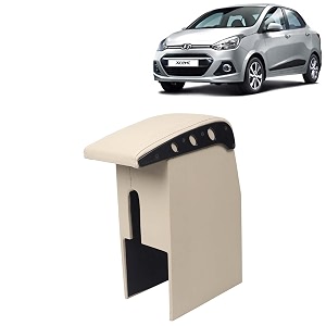 kingsway car wooden armrest organizer compatible with hyundai xcent year 2013-2017 - vehicle specific fit center console beige color enhance comfort and storage compartment 1 piece