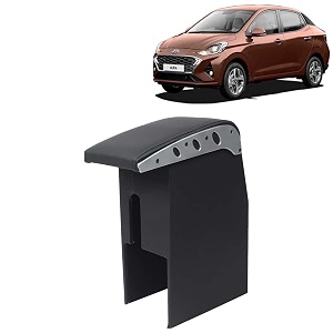 kingsway car wooden armrest organizer compatible with hyundai aura year 2020-2022 - vehicle specific fit center console black color enhance comfort and storage compartment 1 piece