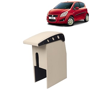kingsway car wooden armrest organizer compatible with maruti suzuki ritz year 2009-2015 - vehicle specific fit center console beige color enhance comfort and storage compartment 1 piece