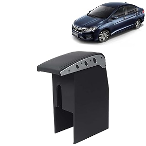 kingsway car wooden armrest organizer compatible with honda city year 2017-2019 - vehicle specific fit center console black color enhance comfort and storage compartment 1 piece