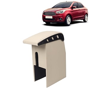 kingsway car wooden armrest organizer compatible with ford fi-n-go aspire year 2014-2021 - vehicle specific fit center console beige color enhance comfort and storage compartment 1 piece