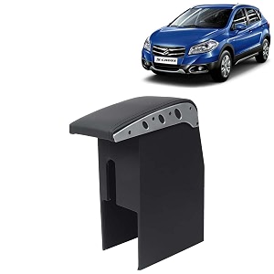 kingsway car wooden armrest organizer compatible with maruti suzuki s cross year 2014-2017 - vehicle specific fit center console black color enhance comfort and storage compartment 1 piece