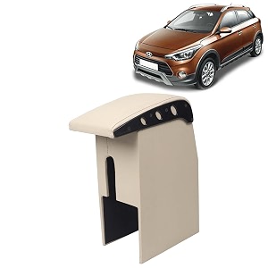 kingsway car wooden armrest organizer compatible with hyundai i20 active year 2015-2020 - vehicle specific fit center console beige color enhance comfort and storage compartment 1 piece