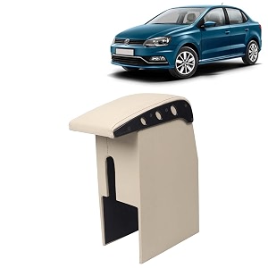 kingsway car wooden armrest organizer compatible with volkswagen ameo year 2016-2020 - vehicle specific fit center console beige color enhance comfort and storage compartment 1 piece