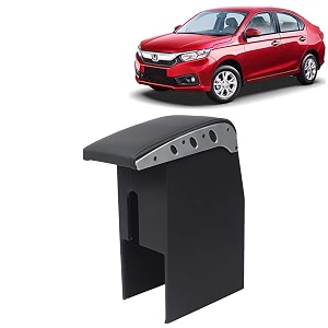 kingsway car wooden armrest organizer compatible with honda amaze year 2018-2020 - vehicle specific fit center console black color enhance comfort and storage compartment 1 piece