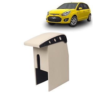 kingsway car wooden armrest organizer compatible with ford fi-n-go year 2008-2014 - vehicle specific fit center console beige color enhance comfort and storage compartment 1 piece