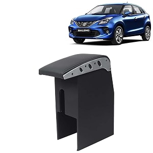 kingsway car wooden armrest organizer compatible with maruti suzuki baleno year 2019-2022 - vehicle specific fit center console black color enhance comfort and storage compartment 1 piece