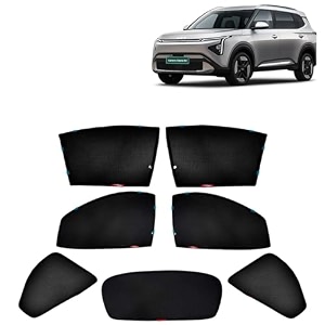 kingsway car side window sun shade half cut magnetic with rear windshield curtain only compatible with kia carens clavis ev year 2025 onwards all model only half cut in front window pack of 7