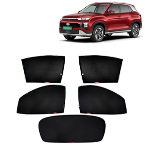 kingsway car side window sun shade half cut magnetic with rear windshield curtain only compatible with hyundai creta electric year 2025 onwards all model only half cut in front window pack of 5