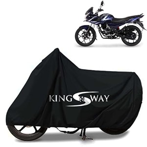 kingsway 100 waterproof bike body cover compatible with bajaj discover 150f for all two wheeler bike scooter scooty with carry bag - rubber coated inside for uv and scratch protection - black