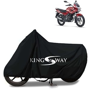 kingsway 100 waterproof bike body cover compatible with bajaj discover 150s for all two wheeler bike scooter scooty with carry bag - rubber coated inside for uv and scratch protection - black