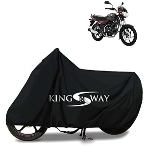kingsway 100 waterproof bike body cover compatible with bajaj discover 125 for all two wheeler bike scooter scooty with carry bag - rubber coated inside for uv and scratch protection - black