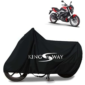kingsway 100 waterproof bike body cover compatible with bajaj dominar 250 for all two wheeler bike scooter scooty with carry bag - rubber coated inside for uv and scratch protection - black