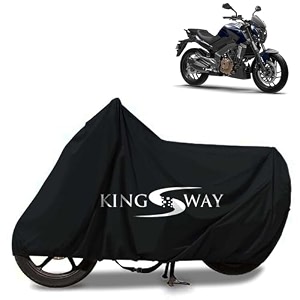 kingsway 100 waterproof bike body cover compatible with bajaj dominar 400 for all two wheeler bike scooter scooty with carry bag - rubber coated inside for uv and scratch protection - black
