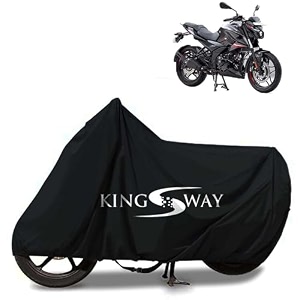 kingsway 100 waterproof bike body cover compatible with bajaj pulsar n250 for all two wheeler bike scooter scooty with carry bag - rubber coated inside for uv and scratch protection - black