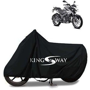 kingsway 100 waterproof bike body cover compatible with bajaj pulsar ns200 for all two wheeler bike scooter scooty with carry bag - rubber coated inside for uv and scratch protection - black