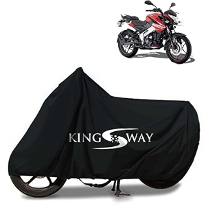kingsway 100 waterproof bike body cover compatible with bajaj pulsar ns160 for all two wheeler bike scooter scooty with carry bag - rubber coated inside for uv and scratch protection - black