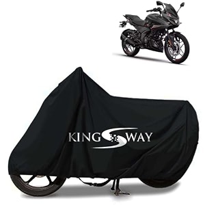 kingsway 100 waterproof bike body cover compatible with bajaj pulsar f250 for all two wheeler bike scooter scooty with carry bag - rubber coated inside for uv and scratch protection - black