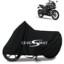 KINGSWAY® 100% Waterproof Bike Body Cover Compatible with Bajaj Pulsar F250, for All Two Wheeler Bike Scooter Scooty with Carry Bag - Rubber Coated Inside for UV and Scratch Protection - Black