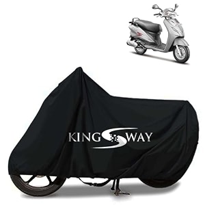kingsway 100 waterproof tested bike body cover compatible with hero duet for all two wheeler bike scooter scooty with carry bag - rubber coated inside for uv and scratch protection - black