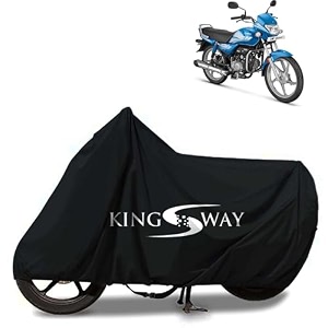 kingsway 100 waterproof tested bike body cover compatible with hero hf deluxe for all two wheeler bike scooter scooty with carry bag - rubber coated inside for uv and scratch protection - black