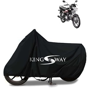 kingsway 100 waterproof tested bike body cover compatible with hero hf 100 for all two wheeler bike scooter scooty with carry bag - rubber coated inside for uv and scratch protection - black