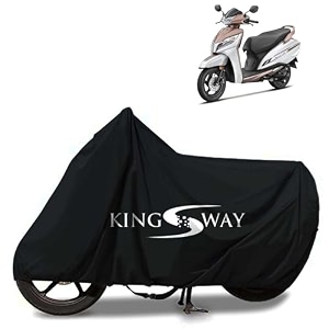 kingsway 100 waterproof tested bike body cover compatible with honda activa 125 for all two wheeler bike scooter scooty with carry bag - rubber coated inside for uv and scratch protection - black