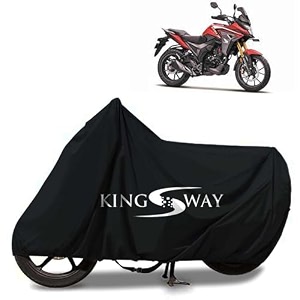 kingsway 100 waterproof tested bike body cover compatible with honda cb200x for all two wheeler bike scooter scooty with carry bag - rubber coated inside for uv and scratch protection - black