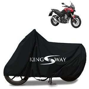 kingsway 100 waterproof tested bike body cover compatible with honda cb500x for all two wheeler bike scooter scooty with carry bag - rubber coated inside for uv and scratch protection - black