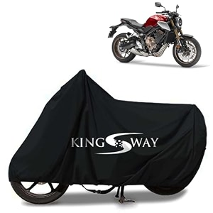 kingsway 100 waterproof tested bike body cover compatible with honda cb650r for all two wheeler bike scooter scooty with carry bag - rubber coated inside for uv and scratch protection - black