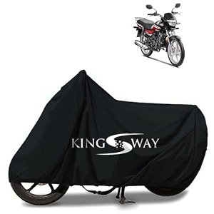 kingsway 100 waterproof bike body cover compatible with honda cd 110 dream for all two wheeler bike scooter scooty with carry bag - rubber coated inside for uv and scratch protection - black