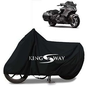kingsway 100 waterproof tested bike body cover compatible with honda gold wing for all two wheeler bike scooter scooty with carry bag - rubber coated inside for uv and scratch protection - black