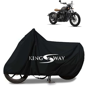 kingsway 100 waterproof tested bike body cover compatible with jawa jawa perak for all two wheeler bike scooter scooty with carry bag - rubber coated inside for uv and scratch protection - black