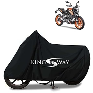 kingsway 100 waterproof tested bike body cover compatible with ktm 125 duke for all two wheeler bike scooter scooty with carry bag - rubber coated inside for uv and scratch protection - black