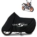KINGSWAY® 100% Waterproof (Tested) Bike Body Cover Compatible with KTM 125 Duke, for All Two Wheeler Bike Scooter Scooty with Carry Bag - Rubber Coated Inside for UV and Scratch Protection - Black