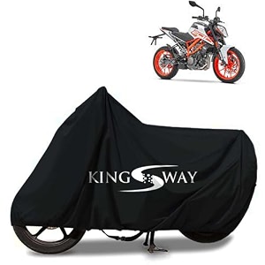 kingsway 100 waterproof tested bike body cover compatible with ktm duke 200 for all two wheeler bike scooter scooty with carry bag - rubber coated inside for uv and scratch protection - black