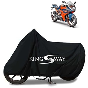 kingsway 100 waterproof tested bike body cover compatible with ktm rc 390 for all two wheeler bike scooter scooty with carry bag - rubber coated inside for uv and scratch protection - black