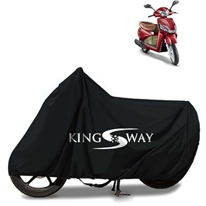 kingsway 100 waterproof tested bike body cover compatible with mahindra gusto for all two wheeler bike scooter scooty with carry bag - rubber coated inside for uv and scratch protection - black