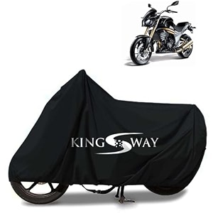 kingsway 100 waterproof bike body cover compatible with mahindra mojo 300 for all two wheeler bike scooter scooty with carry bag - rubber coated inside for uv and scratch protection - black